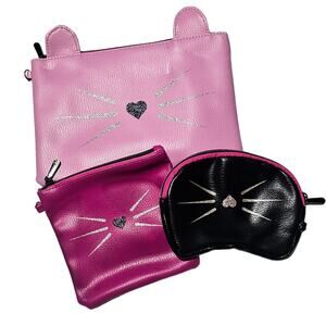 Boutique New set of 3 vegan leather zippered Cat whiskers bags